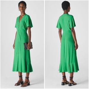 Whistles Green Micro Spot Button Midi Dress 10